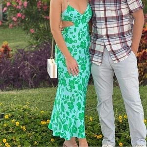 Zara floral satin green dress